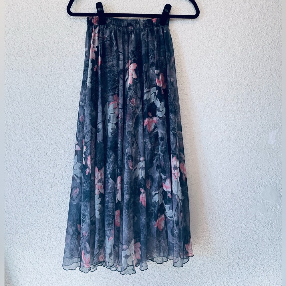 Floral Maxi Skirt in Black and Pink